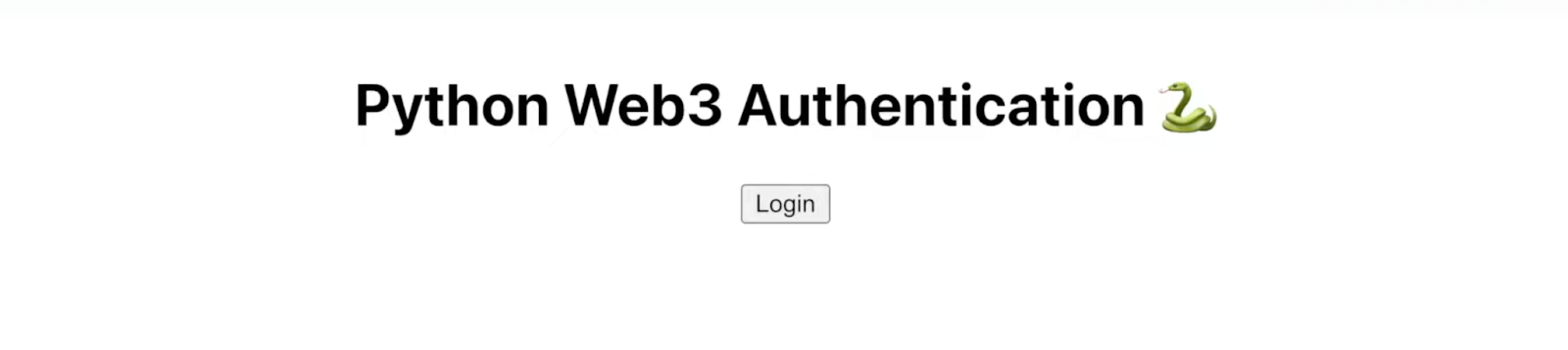 application page showing the title called python web3 authentication and a login button