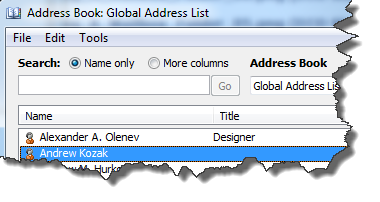 Global Address List Screenshot