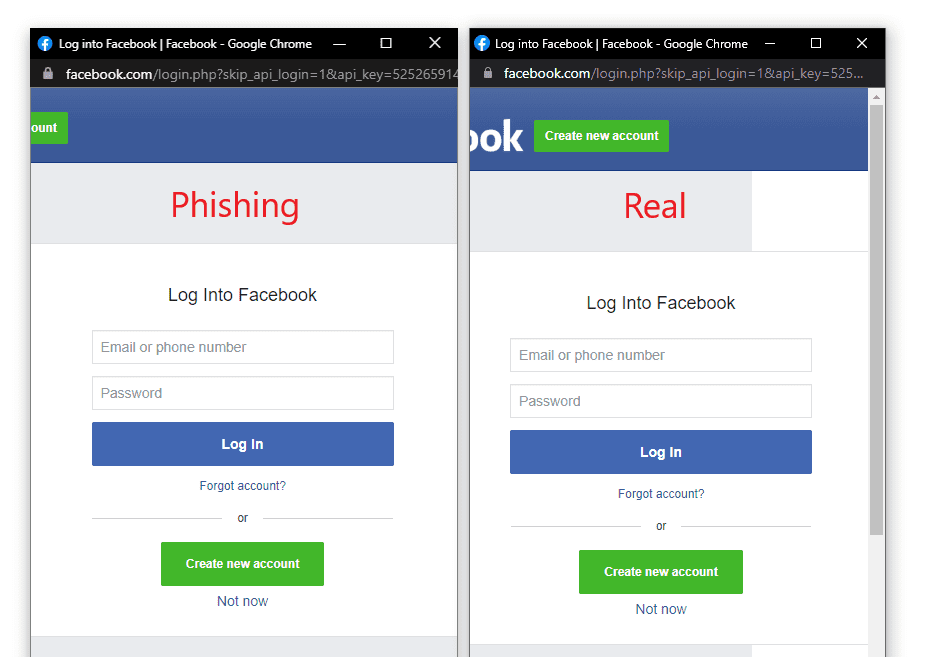 real vs fake phishing facebook