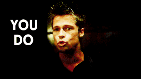 Brad Pitt in Fight Club powerfully stating the iconic line 'you do not talk about Fight Club'.