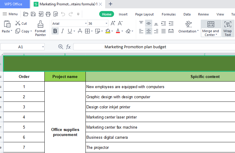 WPS budget worksheet edit