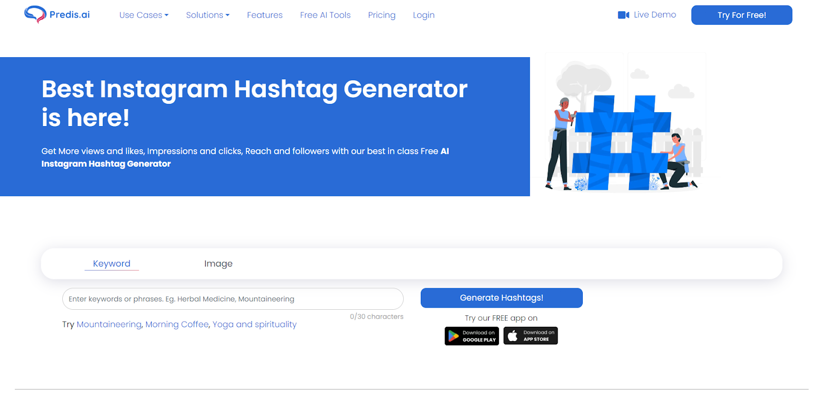 Predis.ai's hashtag generator