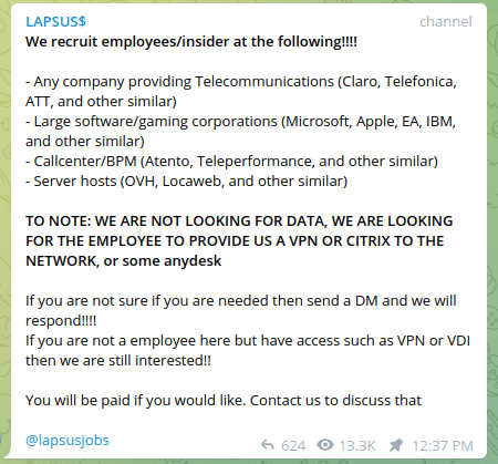 Lapsus$ Ransomware hiring