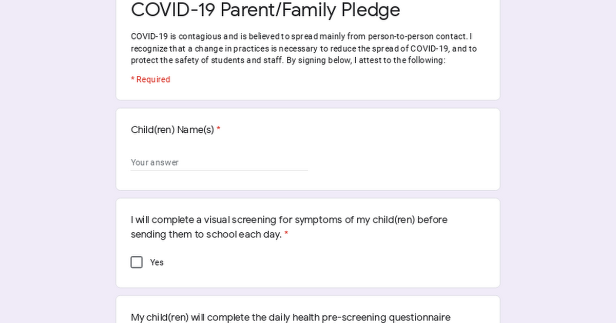 COVID-19 Parent/Family Pledge