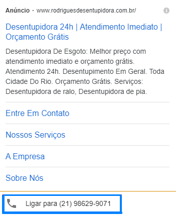 Extensão de Chamadas - google ads