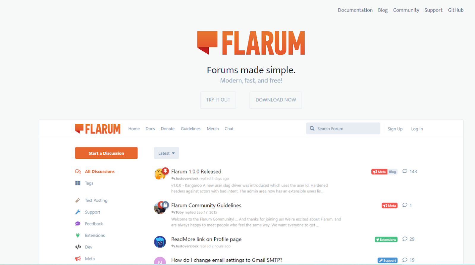 Website of flarum.