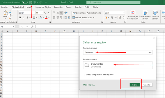 Salvando arquivo Dashboard no Excel