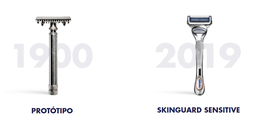 Protótipo Gillette (à esquerda) e Skinguard sensitive (à direita).