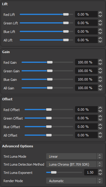 Color grading settings in OBS