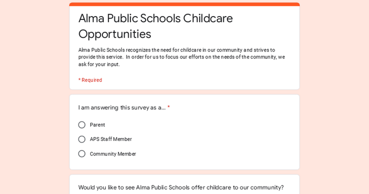 Alma Public Schools Childcare Opportunities